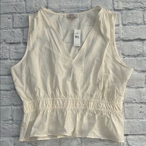 LOFT Women's Ivory V-Neck Sleeveless Blouse